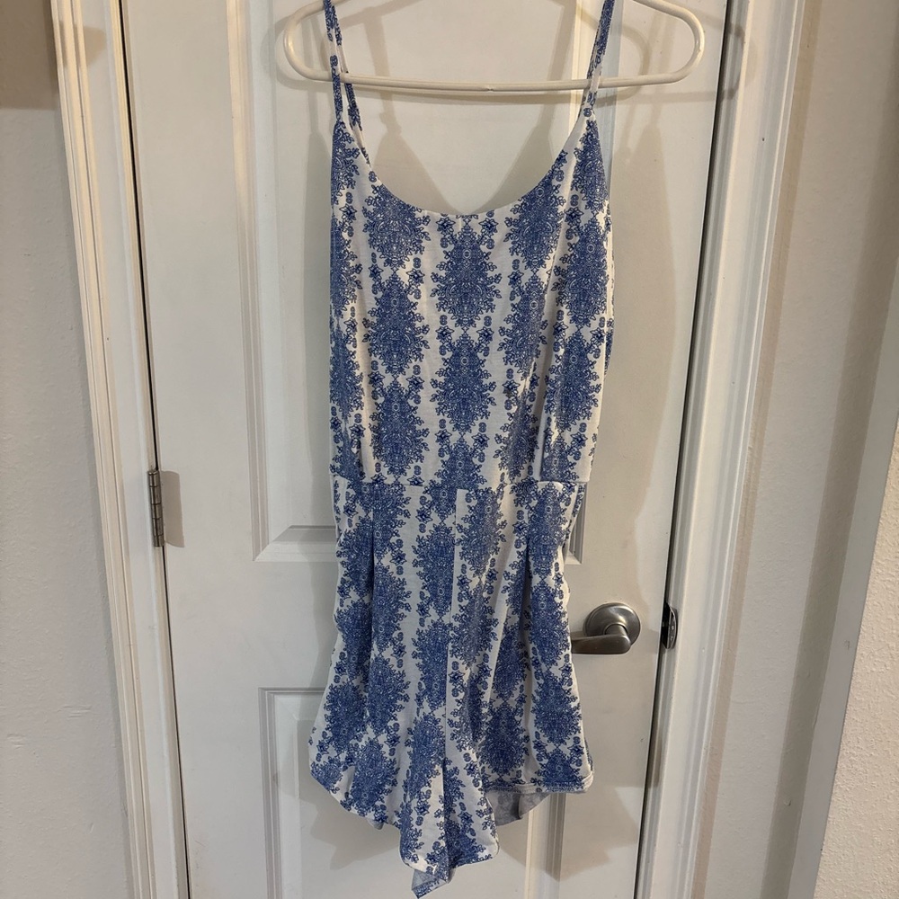 Blue and White Patterned Romper size XL